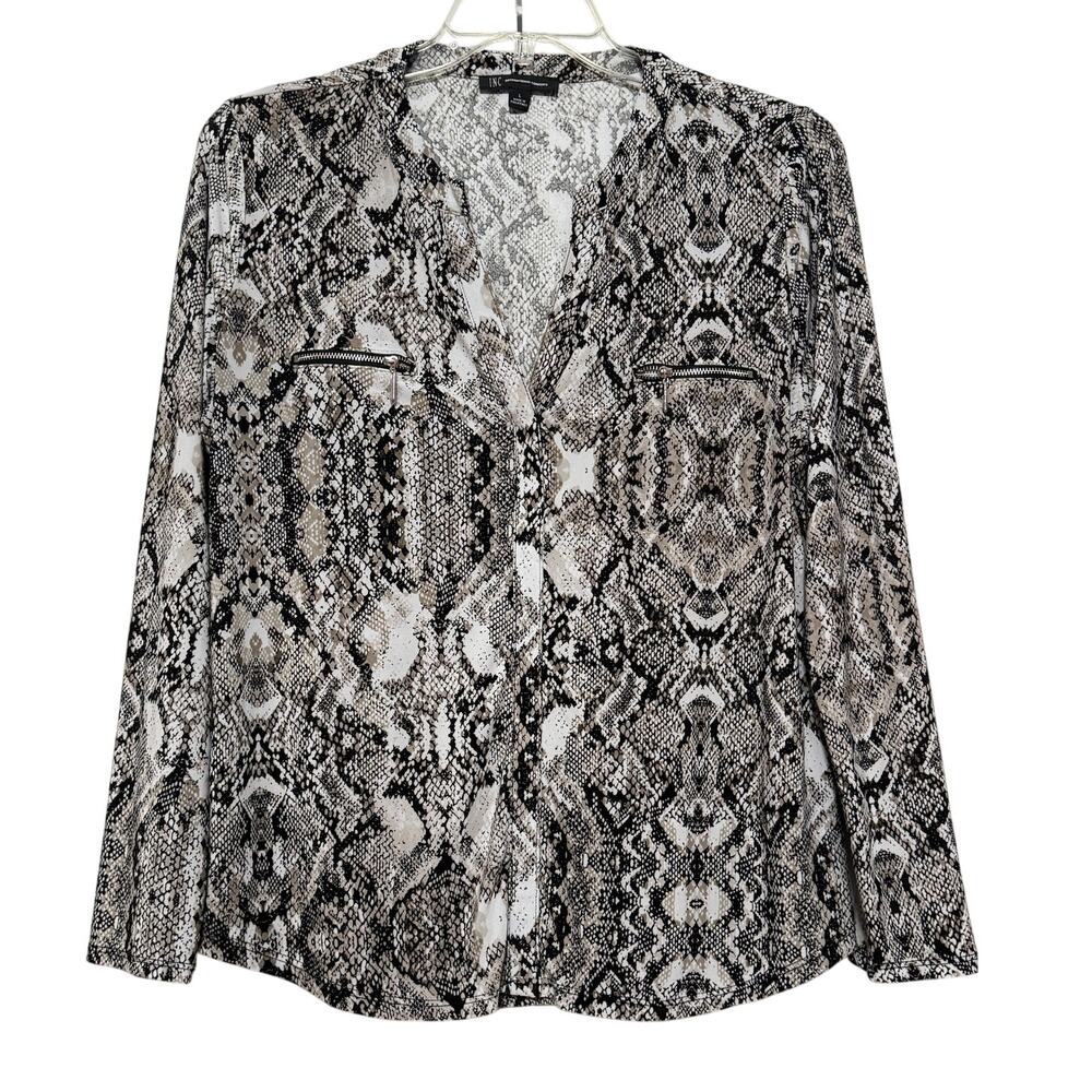 International Concepts Snake Print Long Sleeve Blouse, Size L